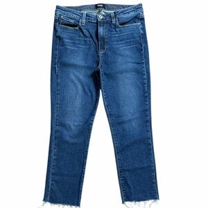Paige Jacqueline Stretch Axel Women Sz 32 Frayed Zip Fly High Rise Blue Jeans